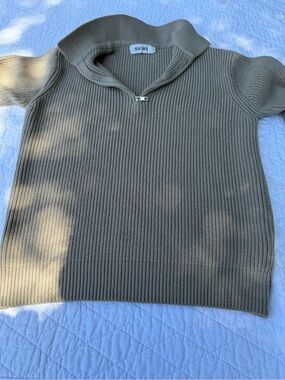 Re/Done Ribbed Half-Zip Sweater in Taupe